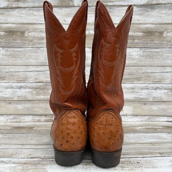 Dan Post Exotic Cowboy Boots Sz 12 D Brown Cognac Leather Quill Ostrich Western - Picture 6 of 17